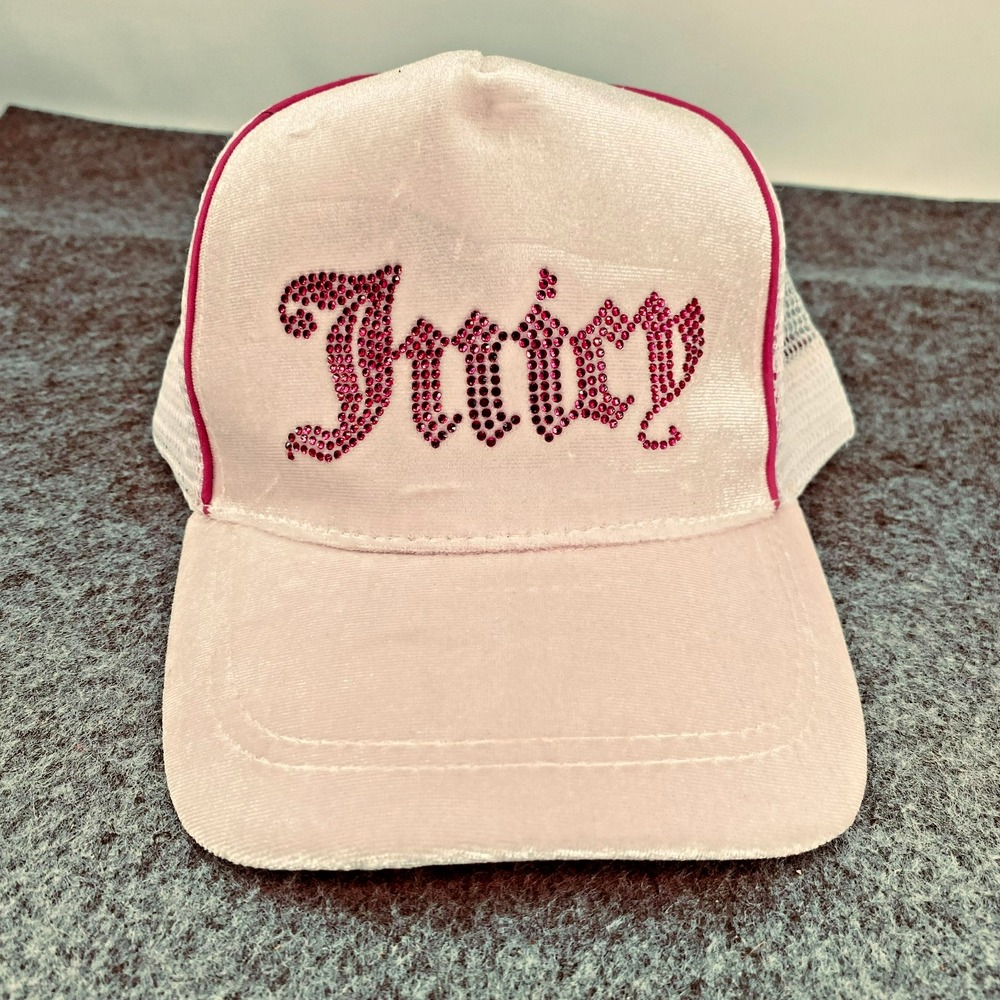 Juicy Couture Pink Velour Trucker Hat Rhinestone Logo Kids Y2K Adjustable NWT